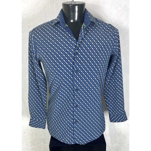 Tom Baine Performance Shirt Slim Fit Button Down Blue White Small 14-14-1/2 - Picture 1 of 9